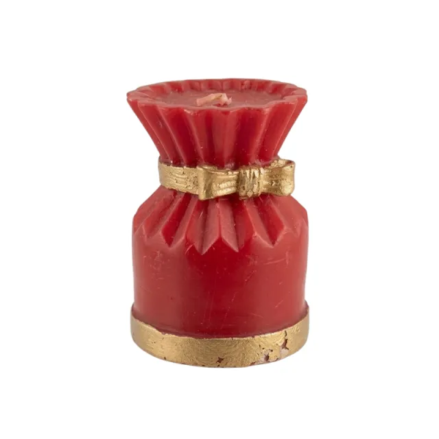 Candela decorativa rossa Point à La Ligne con fiocco dorato