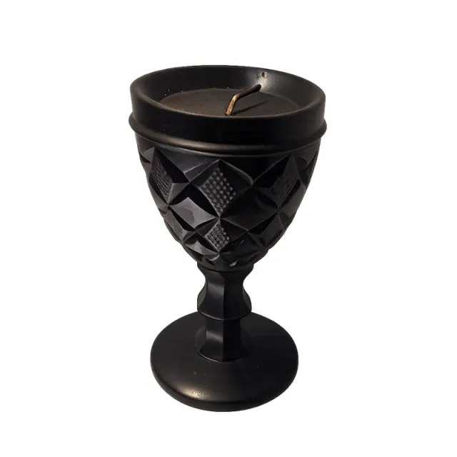 Candela decorativa coppa nera con lavorazione geometrica moderna