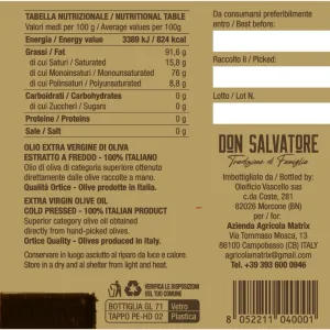 Etichetta Olio Extravergine d’Oliva Don Salvatore 500 ml
