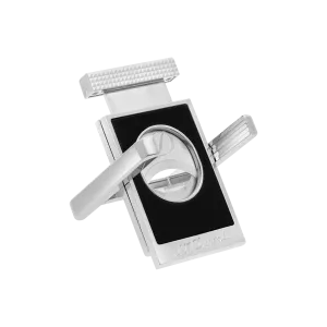 Tagliasigari S.T. Dupont con supporto in lacca nera e cromato con lavorazione punta di diamante; doppia lama per taglio netto.