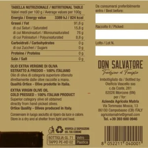 Bottiglia Olio Extravergine d’Oliva Don Salvatore 100 ml